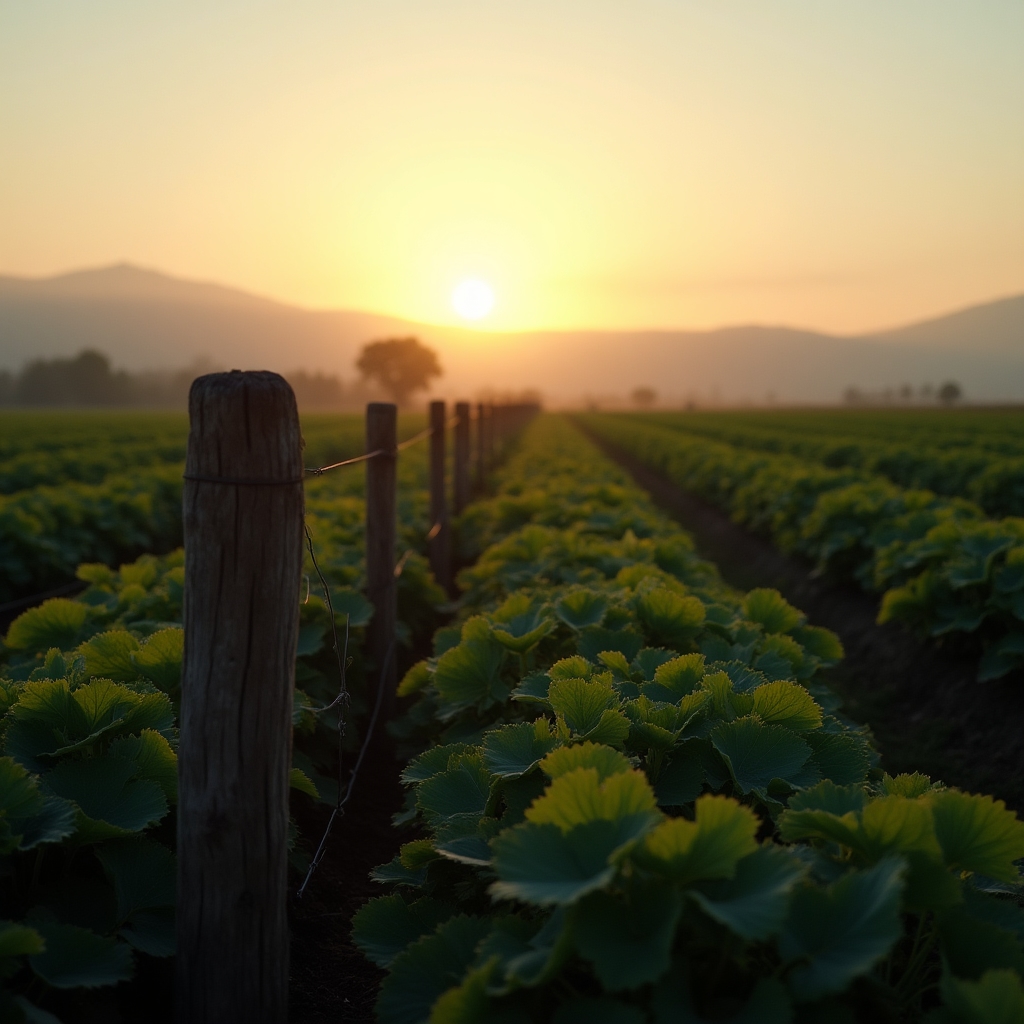 Kürbisfeld in der Steiermark im Abendlicht