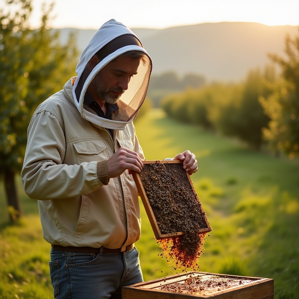 Imker bei der Arbeit an Bienenstöcken in der Südsteiermark