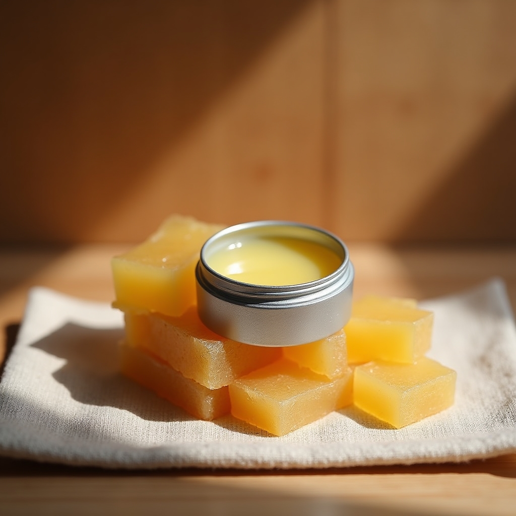 Lippenbalsam mit Bienenwachs von lokalen Imkern in kleinem Tiegel